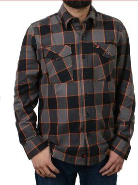 Milwaukee Leather Men's Grey Brown Orange Long Sleeve Cotton Flannel Shirt. XL
